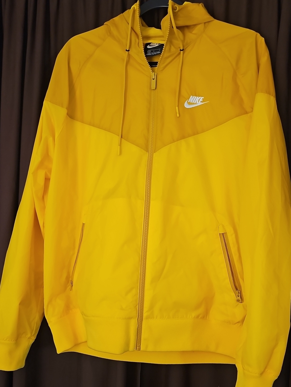 Nike Men’s Hooded Windbreaker Jacket in Yellow with White Logo